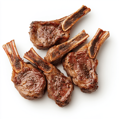 Tender cultivated lamb chops with natural marbling